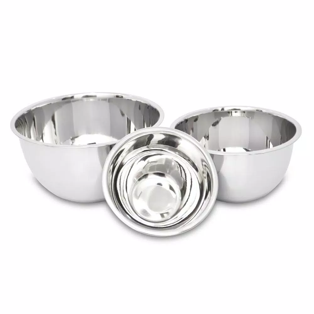 Unbranded 3-Piece Stainless Steel Mixing Bowl Set, 5.2 Qt, 3.25 Qt, 1.25 Qt