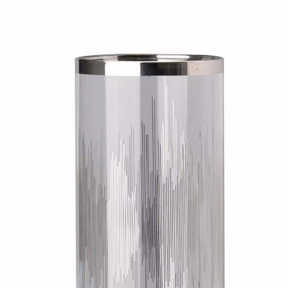 Benjara Admirably Modern Glass Pedestal Candle Holder with Silver Finish