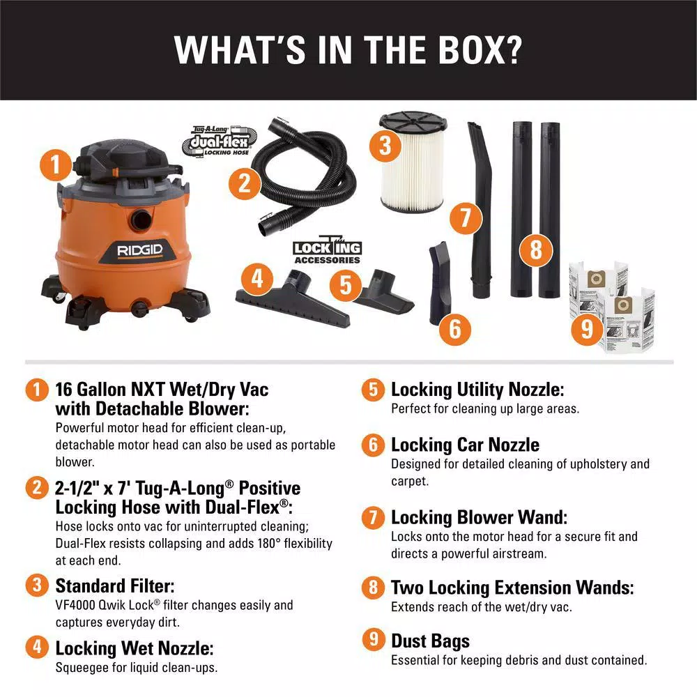 RIDGID 16 Gal. 6.5 Peak HP NXT Wet/Dry Shop Vacuum with Detachable Blower