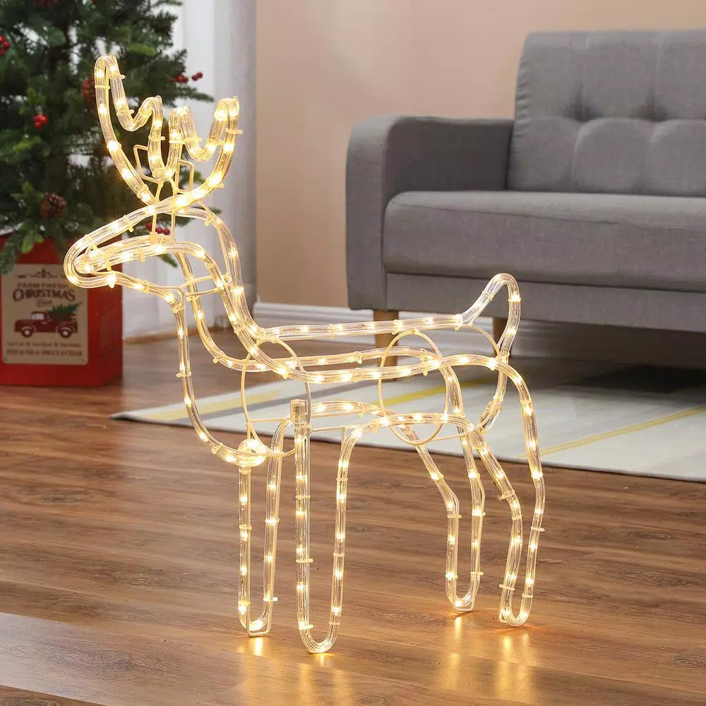 Luxen Home 25 in. LED White Rope Light Standing Reindeer - Indoor/Outdoor Christmas Decoration
