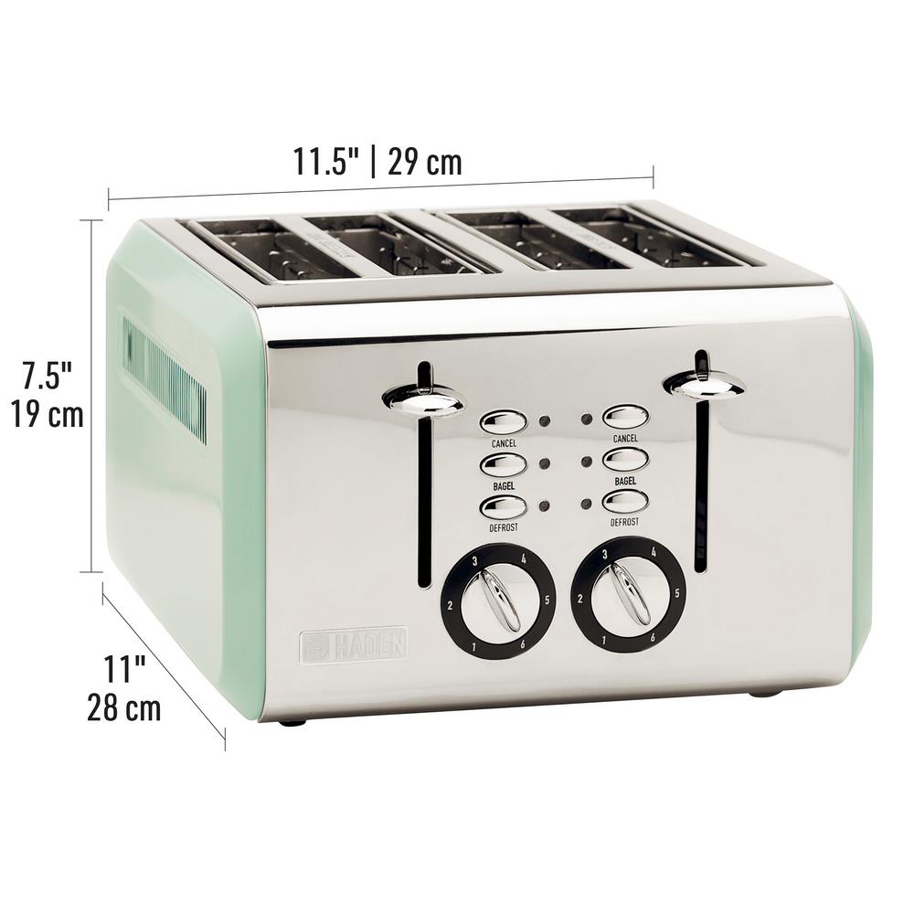 Haden Cotswold 4-Slice Wide Slot Retro Toaster, 1500W, Sage Green