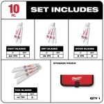 Milwaukee M12 HACKZALL Bi-Metal Reciprocating Saw Blade Kit, 10-Piece with Storage Pouch thumbnail 2