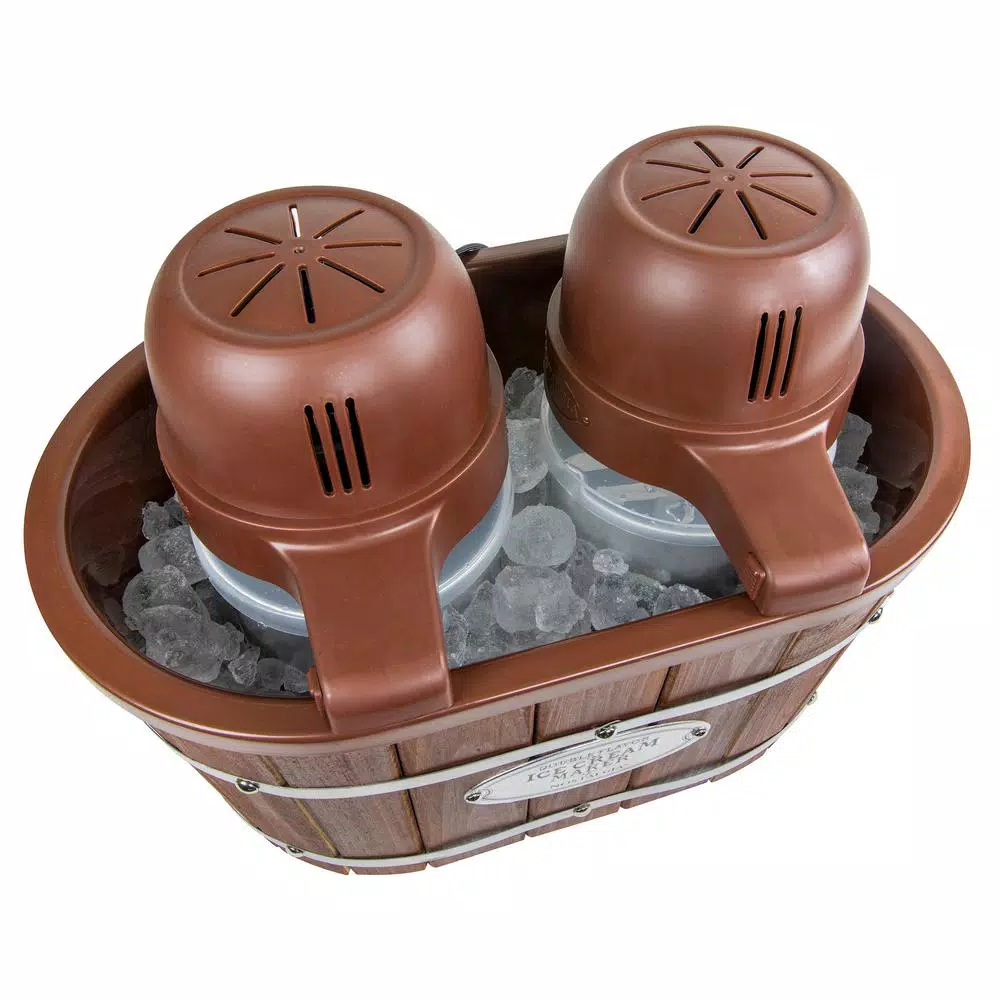 Nostalgia ICMW200DBL 4 Qt. Electric Double Flavor Ice Cream Maker, Brown Wood Grain