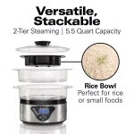 Hamilton Beach 22-Cup Digital Food Steamer and Rice Cooker, 5.5 Qt, Black thumbnail 7