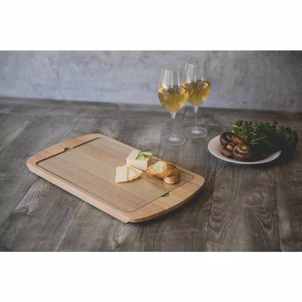 Picnic Time Billboard Rubberwood Serving Tray with Removable Tempered Glass Top