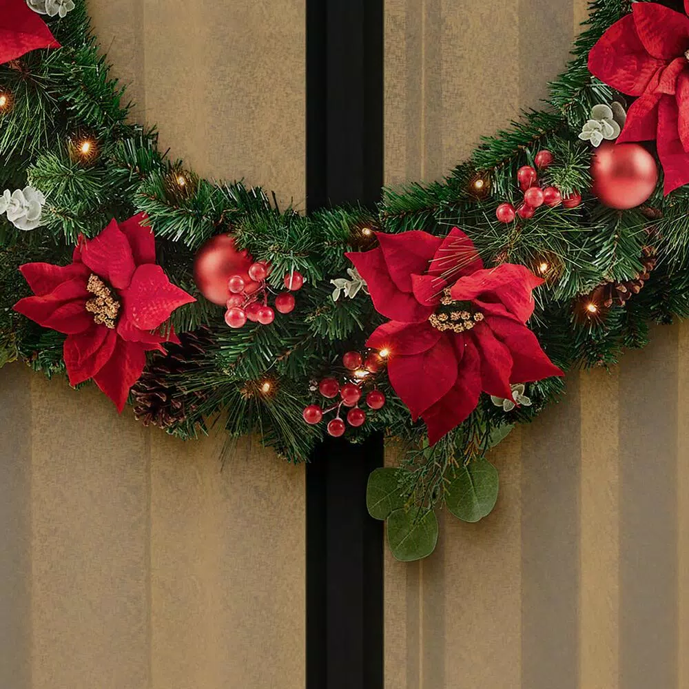 Home Accents Holiday 36 in. Berry Bliss Pre-Lit Artificial Christmas Wreath with Warm White LED Lights and Timer