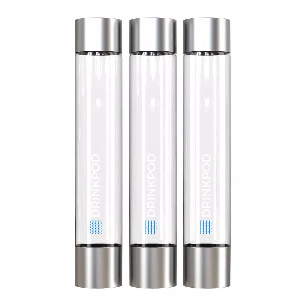 Drinkpod FIZZPod Silver One-Touch Sparkling Soda Maker Machine with 3 PET Bottles