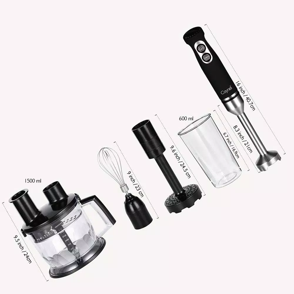 Boyel Living 6-in-1 Black Stainless Steel 500W Immersion Hand Blender Set with 8-Speed Control