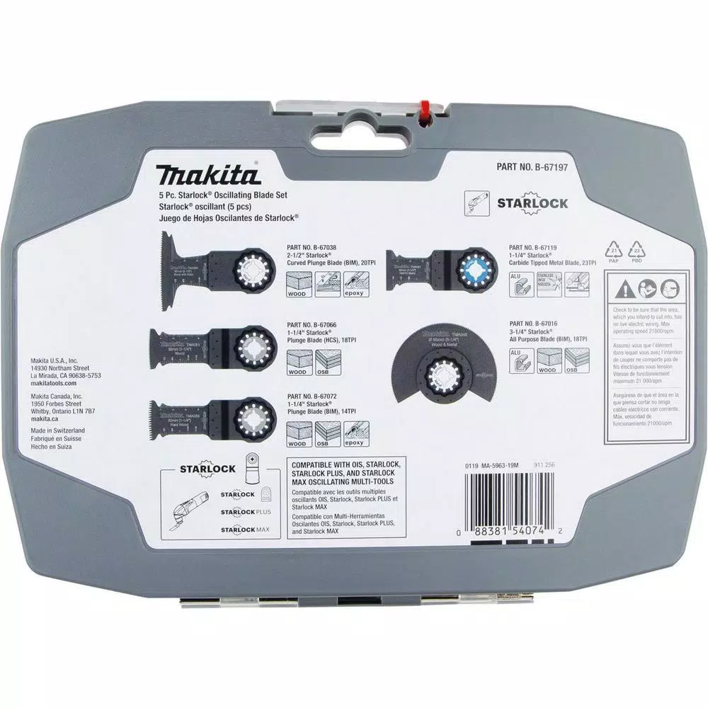 Makita 5-Piece Starlock Oscillating Blade Set for Wood and Metal Cutting