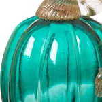 Glitzhome 5.51 in. Turquoise Crackle Glass Pumpkin - Handmade Indoor Tabletop Decor thumbnail 4
