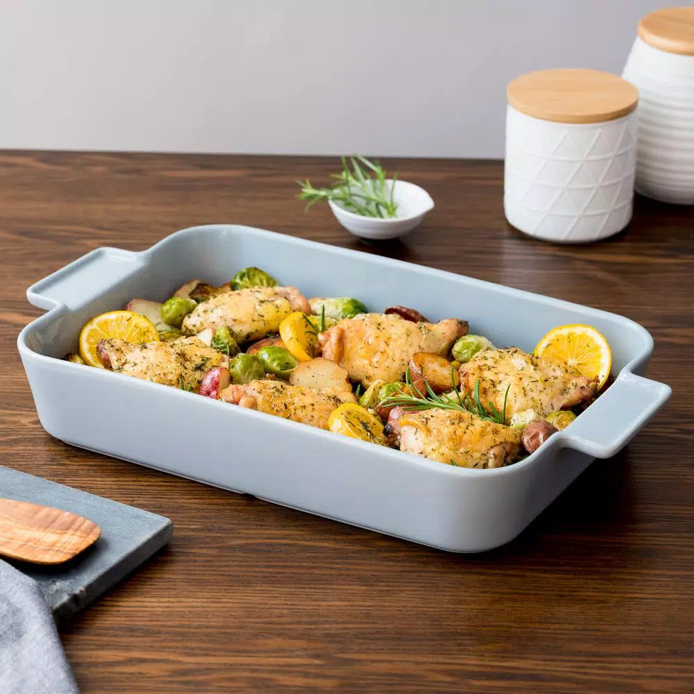 CorningWare 5 Qt. Rectangle Stoneware Baker, 10 in. x 15 in., Ash Gray