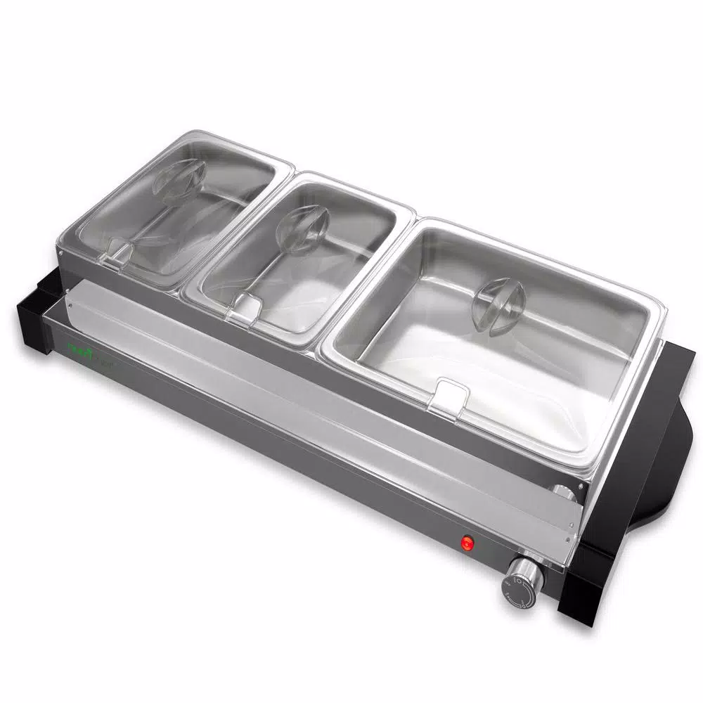 NutriChef 27.6 in. 3-Burner Stainless Steel Electric Buffet Server Food Warming Tray