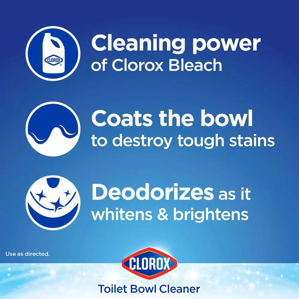 Clorox Toilet Bowl Cleaner with Bleach, Rain Clean Scent, 24 oz (2-Pack)