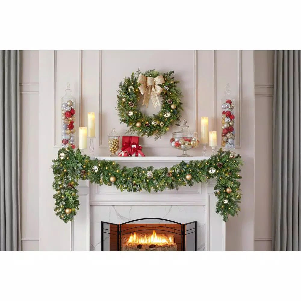 Home Accents Holiday 9 ft. St. Germain Pre-Lit Mixed Pine LED Christmas Garland with Ornaments & Pine Cones