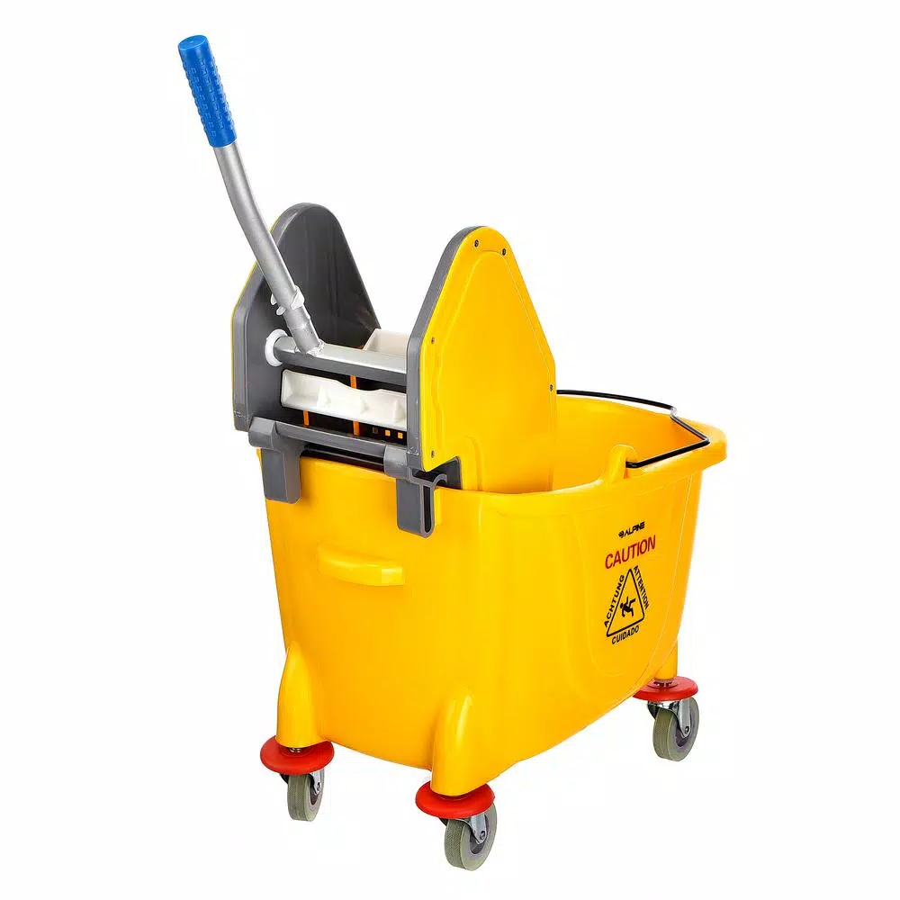 Alpine Industries 36 Qt. Mop Bucket with Down Press Wringer, Yellow