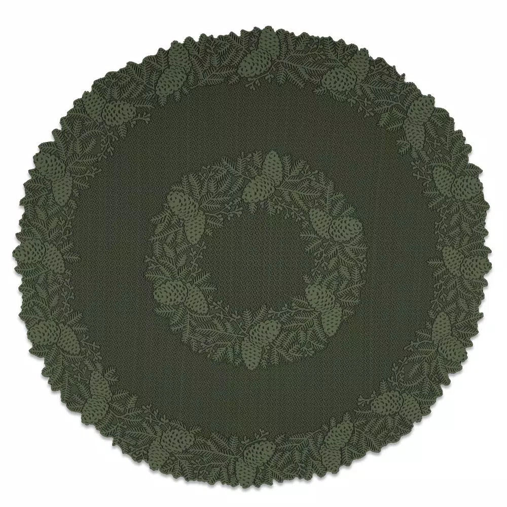 Heritage Lace Highland Pine 42 in. Aspen Green Floral Round Table Topper