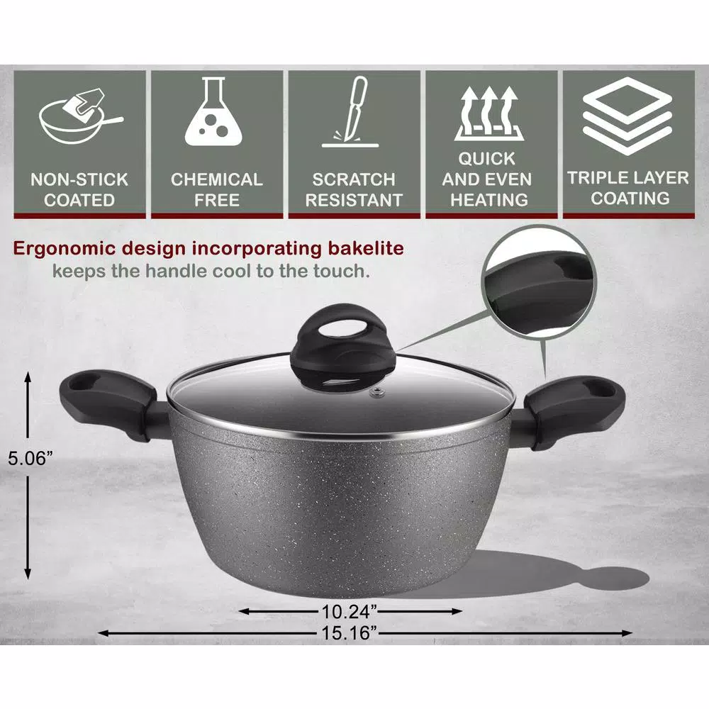 AMERCOOK Lava Stone 3.5 qt. Aluminum Nonstick Casserole Dish with Glass Lid, Gray