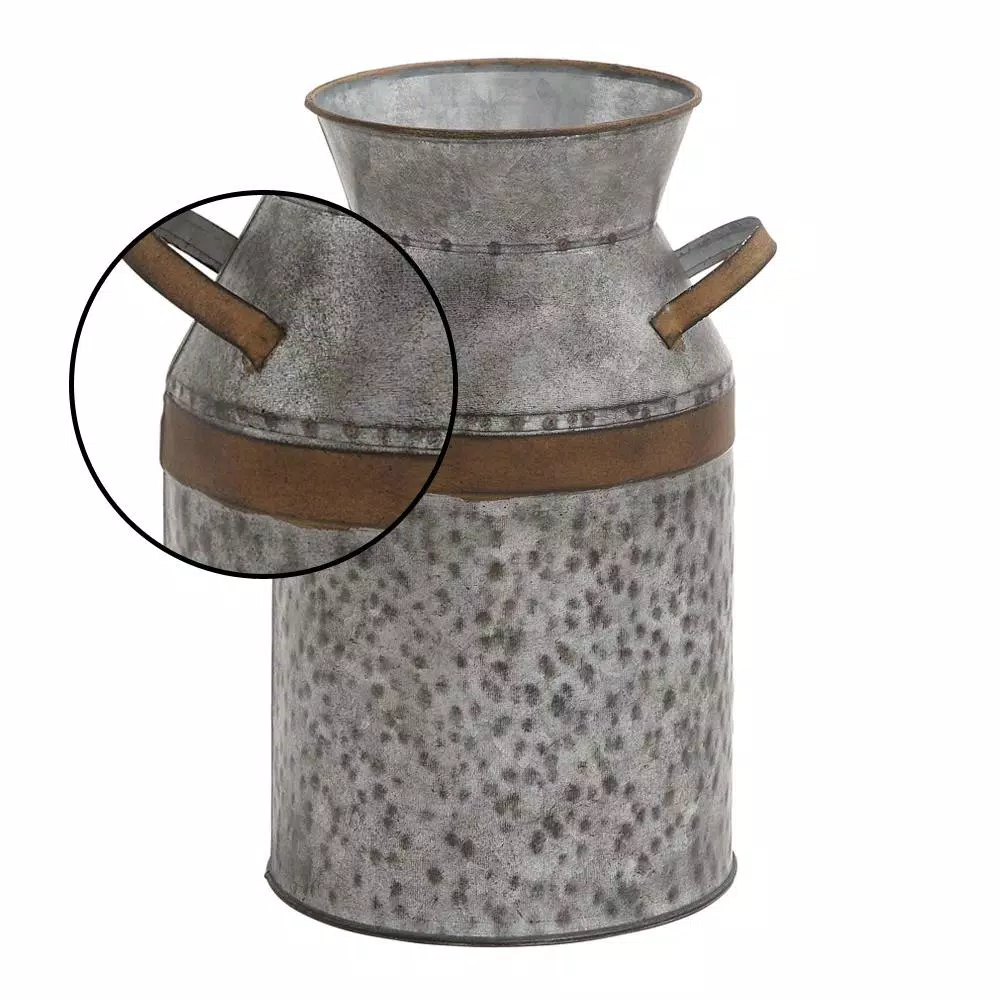 LITTON LANE 12 in. Farmhouse Rustic Galvanized Iron Milk Can with Hammered Finish