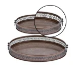 LITTON LANE New Traditional Metallic Latticed Iron Oval Trays, Set of 2, Brown Copper Finish thumbnail 3