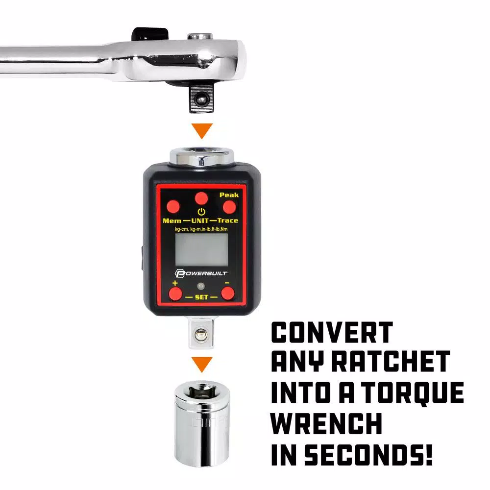 Powerbuilt 1/2 in. Drive Digital Torque Adapter with Peak and Trace Modes