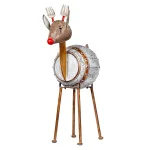 Alpine Corporation 33 in. Metal Barrel Reindeer Sculpture with Warm White LED Lights thumbnail 1