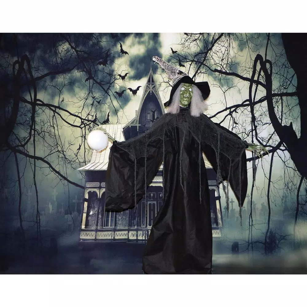 Haunted Hill Farm 6.5 ft. Animatronic Wicked Witch Halloween Prop with Sound and Light