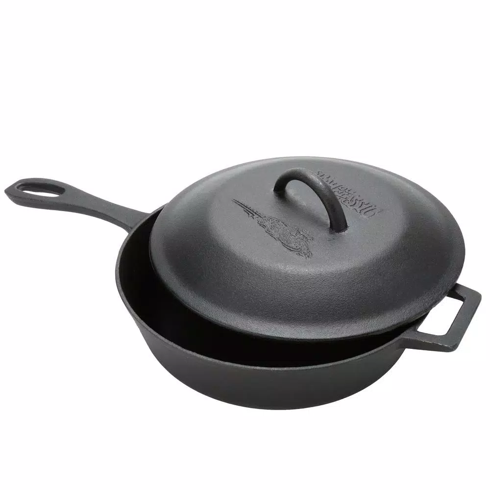 Bayou Classic 10.5 in. Cast Iron Skillet with Lid, Pre-Seasoned Black Skillet Set