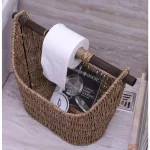 Unbranded Seagrass Magazine and Toilet Paper Holder Basket with Wooden Rod - Natural thumbnail 2