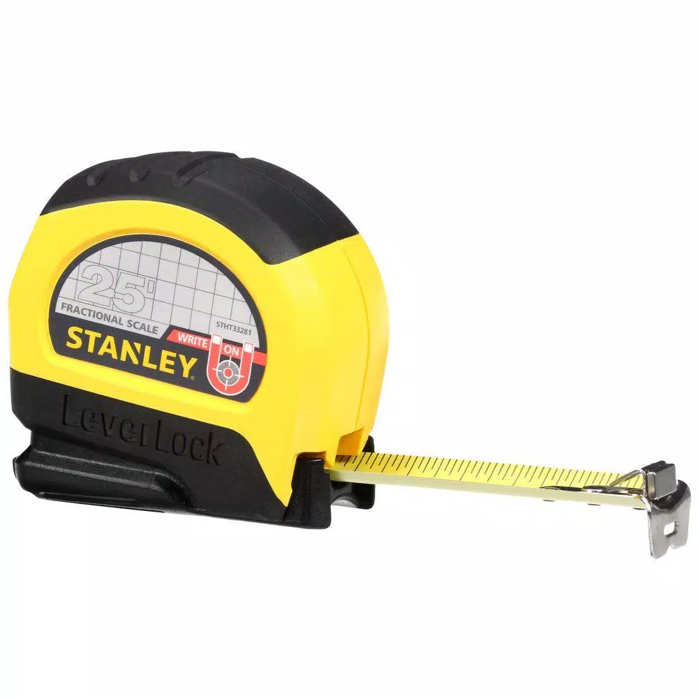Stanley LeverLock 25 ft. x 1 in. Tape Measure with Magnetic Tip and Fractional Scale
