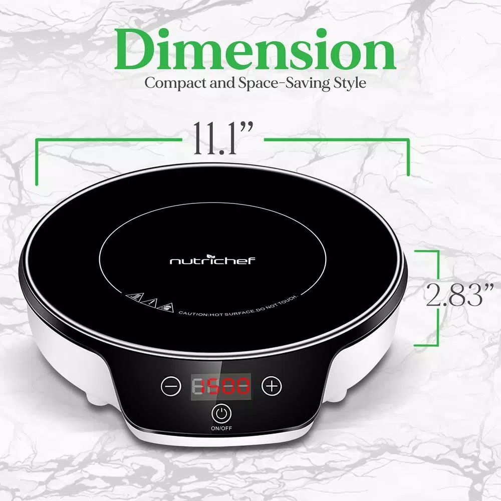 NutriChef 11.1 in. Single Burner Induction Cooktop, 1500W White Hot Plate with Digital Display