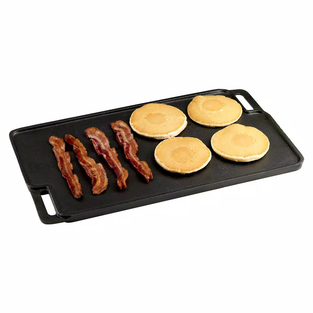 Basic Essentials 18 in. Cast Iron Rectangular Double Reversible Grill and Griddle, Pre-Seasoned Non-Stick