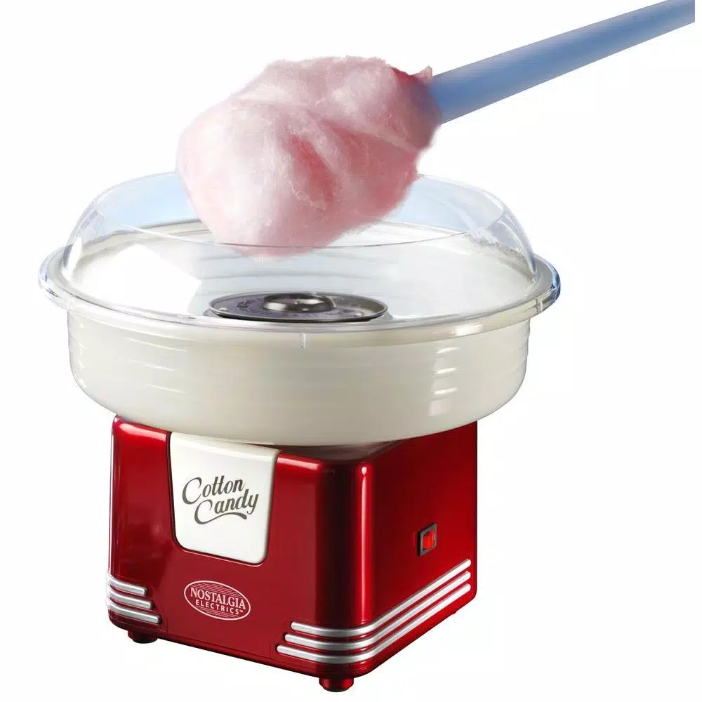 Nostalgia Retro Red Cotton Candy Maker Machine with Cones - Works with Hard Candy & Sugar-Free Candy