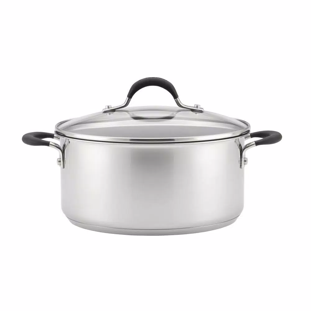 Circulon Momentum 5 Qt. Round Stainless Steel Nonstick Dutch Oven with Glass Lid