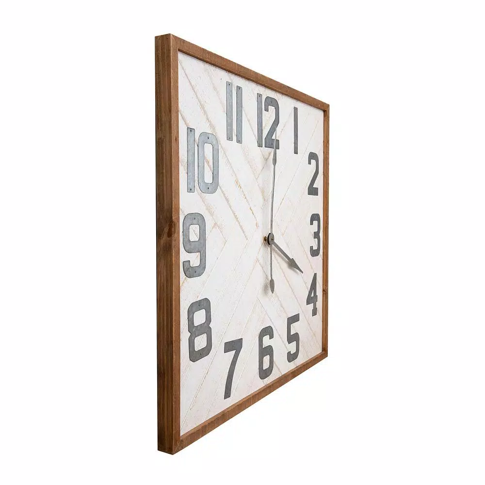 3R Studios Grey Square Wood and Metal Farmhouse Wall Clock, 36 in. Oversized Analog Quartz Clock