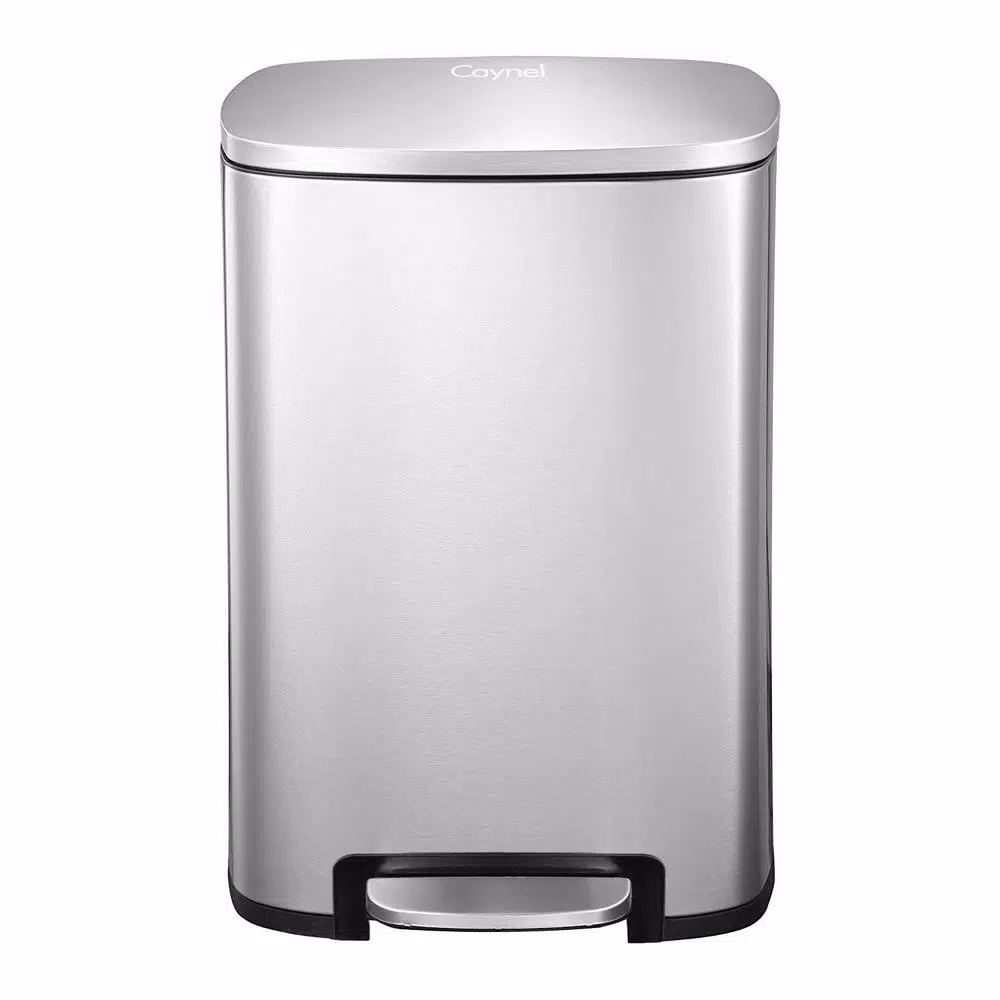 Boyel Living 13 Gallon Stainless Steel Rectangular Kitchen Step Trash Can with Silent Close Lid - Silver
