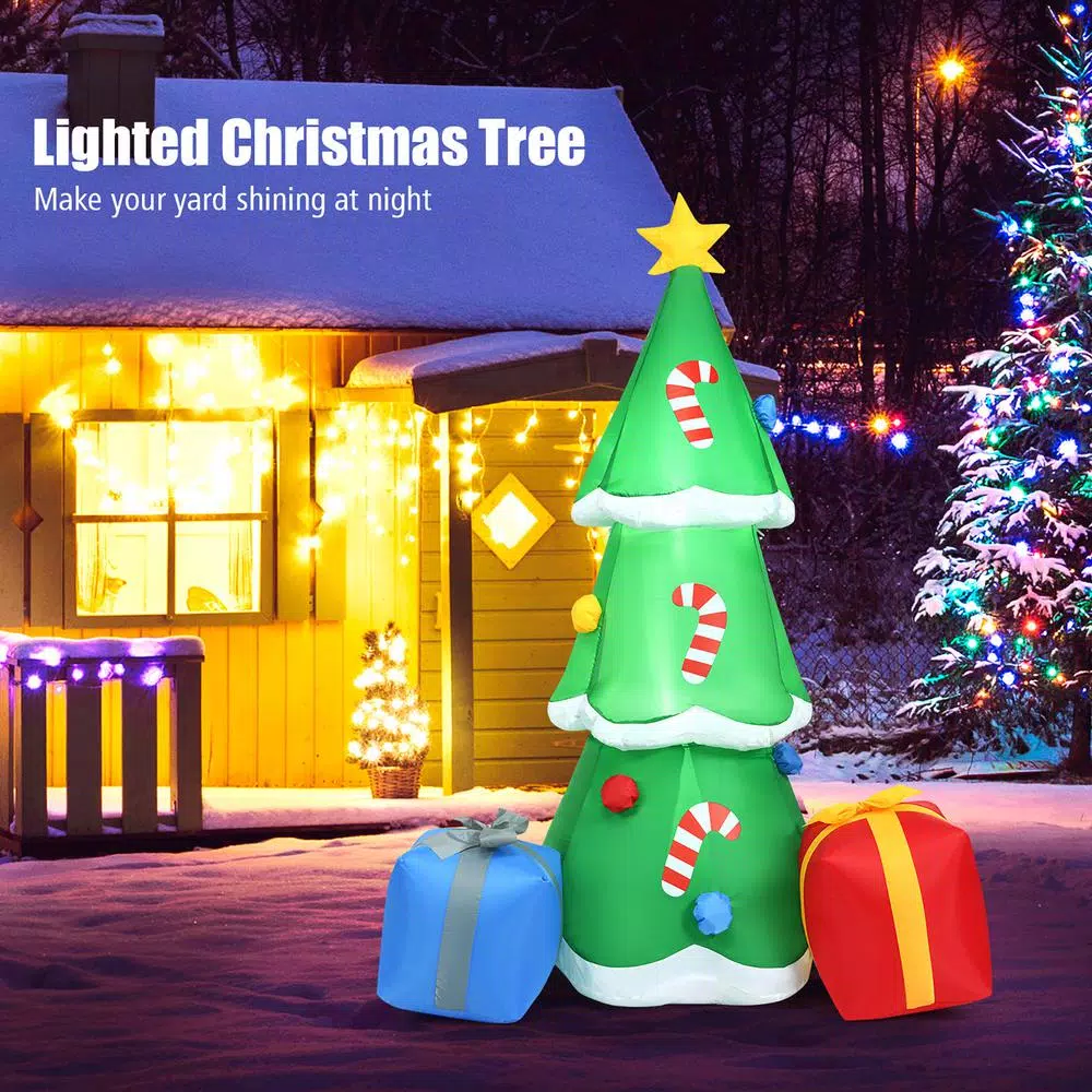 Costway 6 ft. Inflatable Christmas Tree with LED Lights and Gift Boxes, Outdoor Holiday Decor