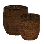 Household Essentials Wicker Water Hyacinth Rimmed Basket Set of 2, Rustic Decorative Storage Baskets and Planters thumbnail 1