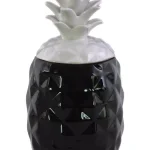 Benjara Black and White Ceramic Decorative Pineapple Canister with Lid thumbnail 2