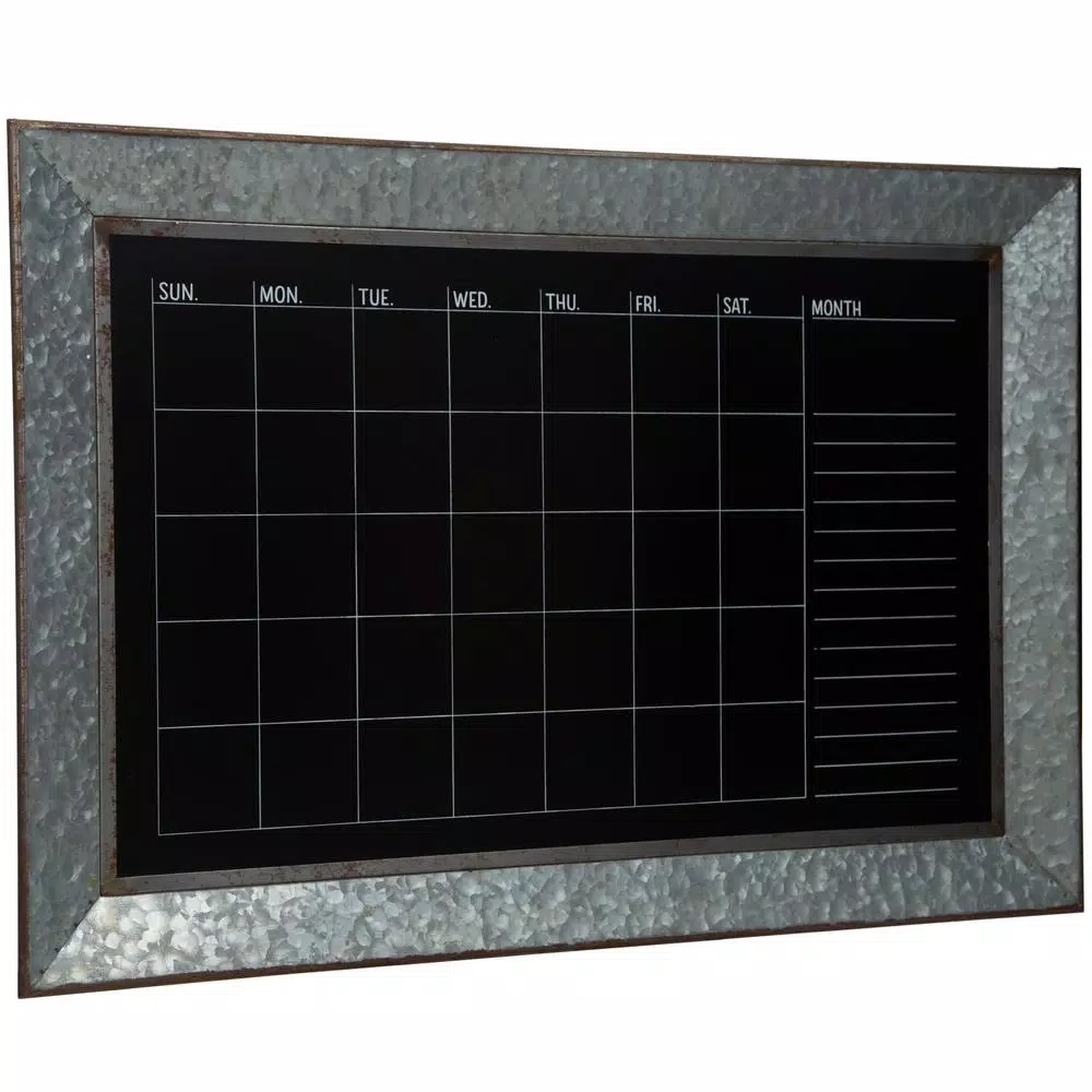 Pinnacle Rustic Galvanized Metal Framed Monthly Chalkboard Calendar Wall Mount Memo Board