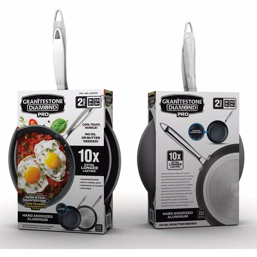 Granitestone Pro 2-Piece Hard Anodized Aluminum Diamond Infused Nonstick Fry Pan Set, 10 in. & 11.5 in.