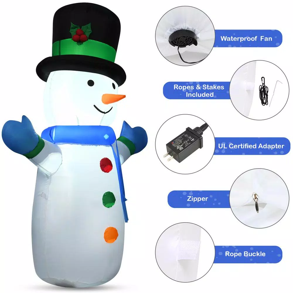 Costway 4 ft. Inflatable Christmas Snowman with LED Lights, Weather Resistant Indoor/Outdoor Holiday Decor