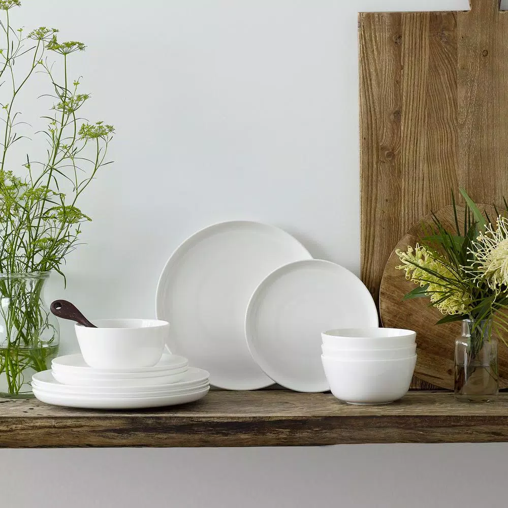 Noritake Marc Newson 12-Piece White Bone China Dinnerware Set, Service for 4