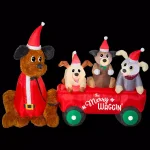 Home Accents Holiday 7 ft. W Pre-Lit Inflatable Christmas Puppy Wagon Scene with LED Lights thumbnail 4