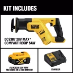 DEWALT 20V MAX Cordless Compact Reciprocating Saw Kit with 5Ah Battery, Charger, and Bag thumbnail 2