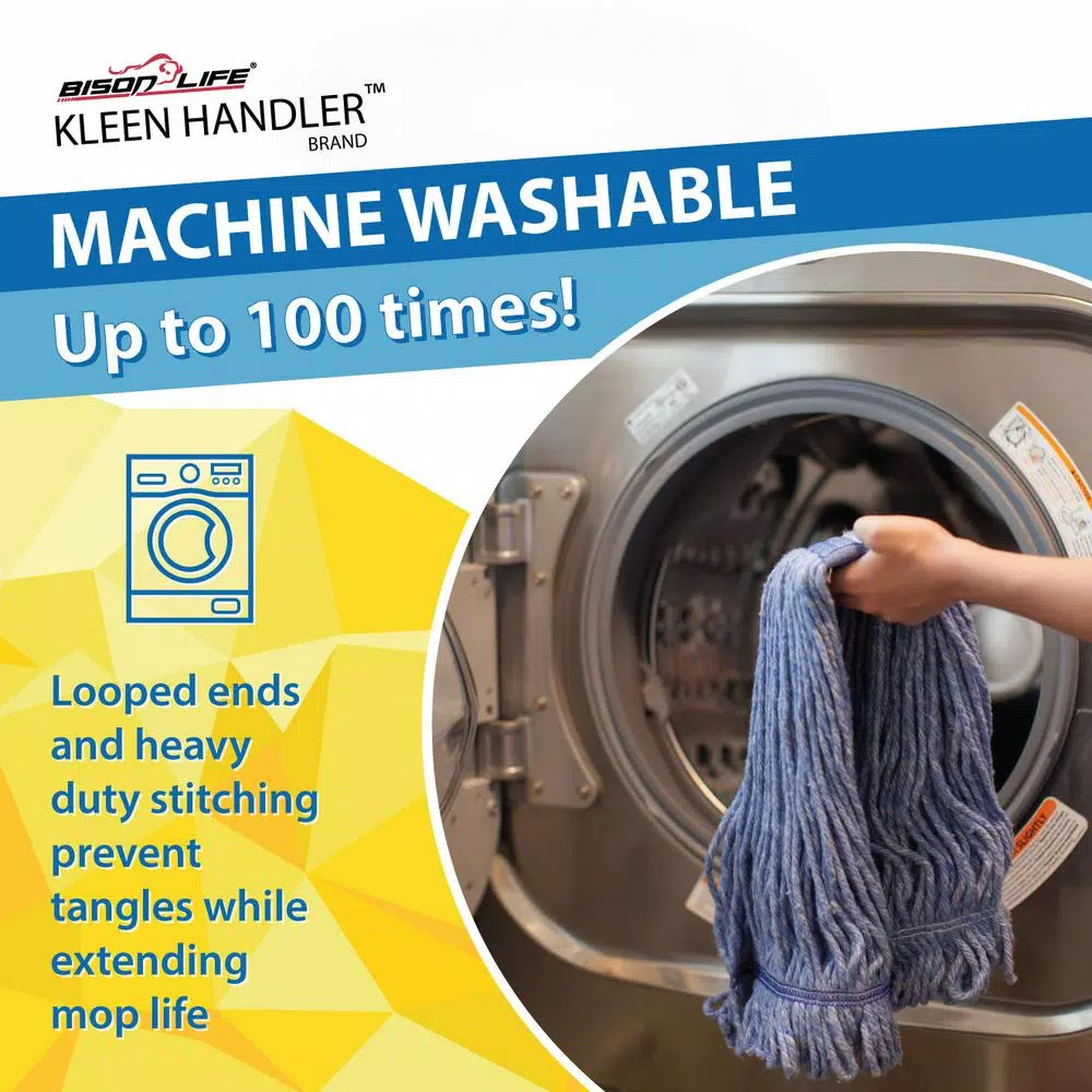 Kleen Handler Heavy Duty Commercial Universal Looped End Cotton Blend String Mop Head Refill, Blue
