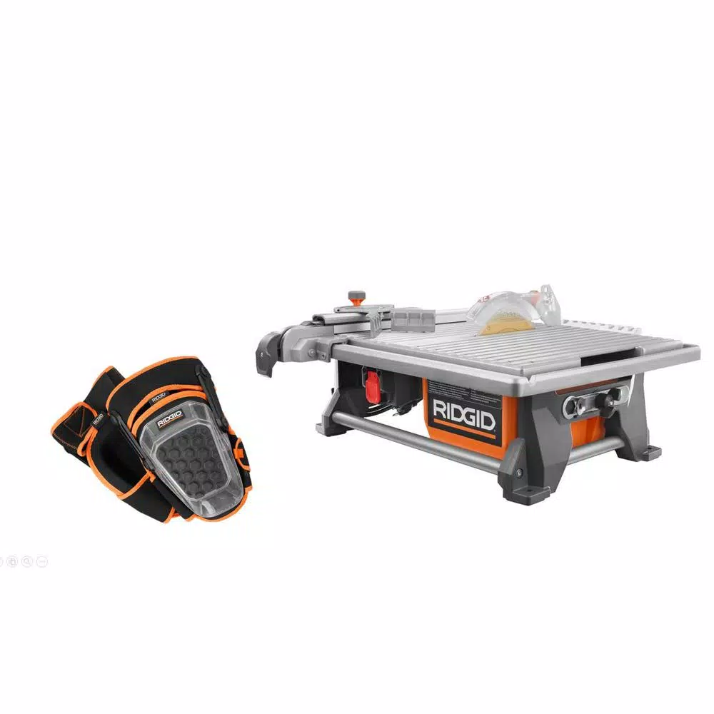 RIDGID 7 in. Portable Jobsite Wet Tile Saw with Stand and Pro-Hinge Stabilizing Knee Pads, 6.5 Amp