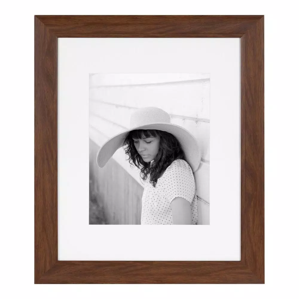 Kate and Laurel Edson Walnut Brown Picture Frame Set, 16 x 20 in. with 11 x 14 in. Mat (Set of 2)