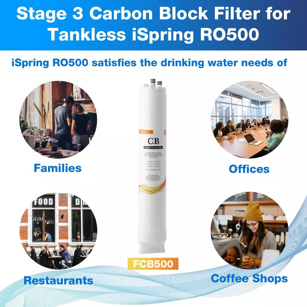 iSpring RO500 Replacement Carbon Block Filter for Tankless Reverse Osmosis Systems