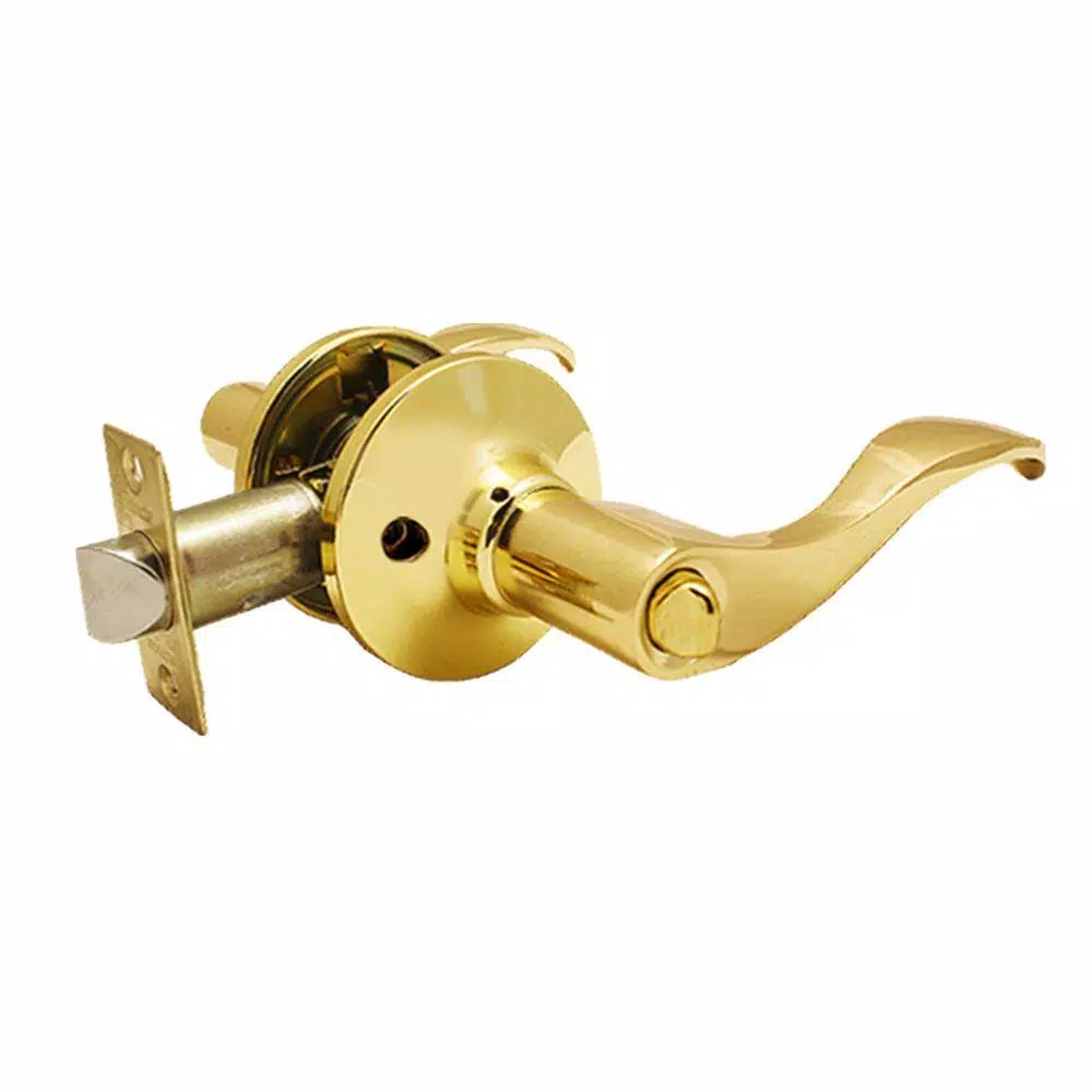 Constructor Polished Brass Prelude Privacy Lever Lock Set, Wave Style