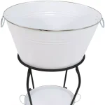 Sunnydaze Decor Sunnydaze 7.5 Gallon White Galvanized Steel Ice Bucket Beverage Holder with Stand and Tray thumbnail 6